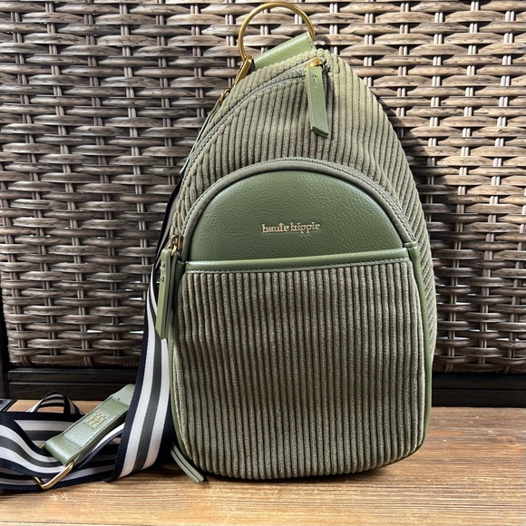 Haute Hippie Olive Corduroy Sling Bag – Gold Hardware, Striped Strap - Picture 12 of 12